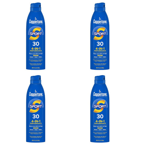 Coppertone Sport Sunscreen Spray  SPF 30 Spray Sunscreen  5.5 Oz, 4 pack