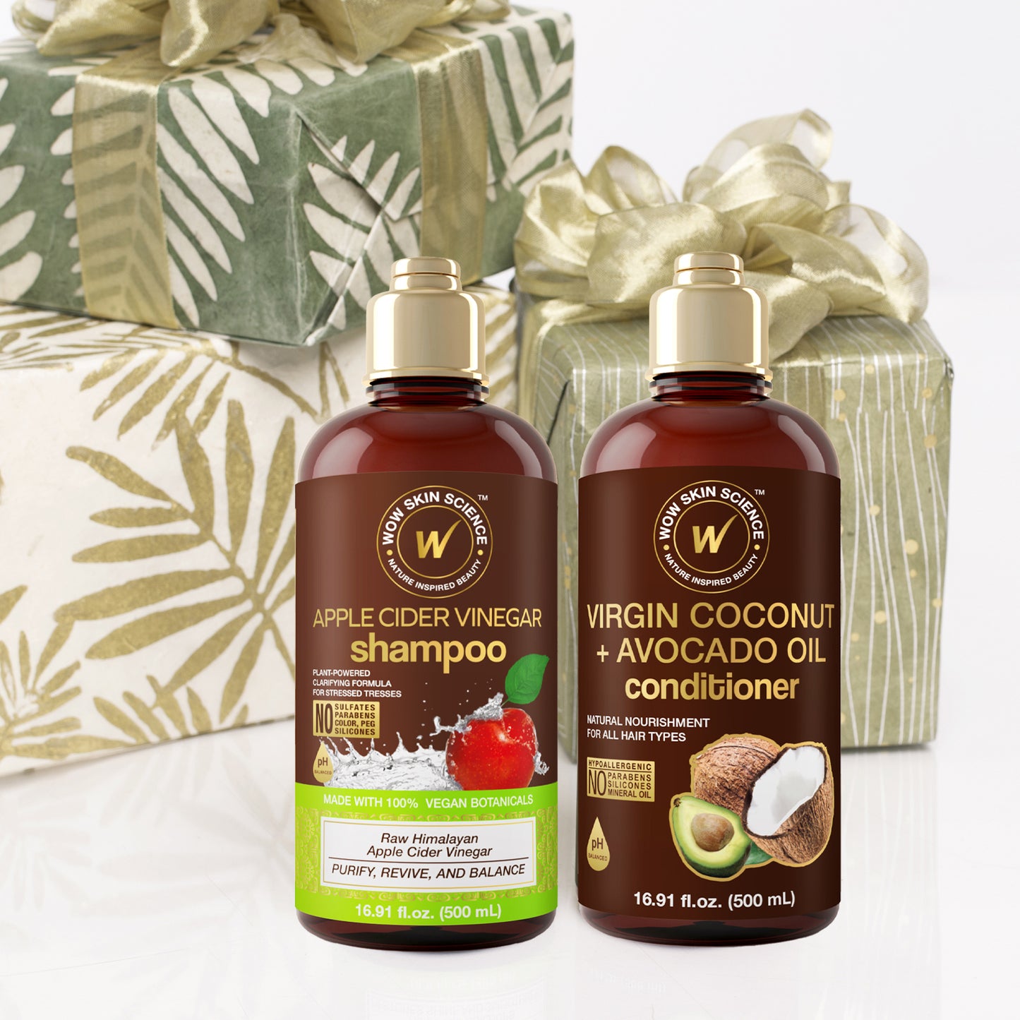 WOW Skin Science Apple Cider Vinegar Shampoo & Coconut + Avocado Oil Conditioner Duo 16.9 oz