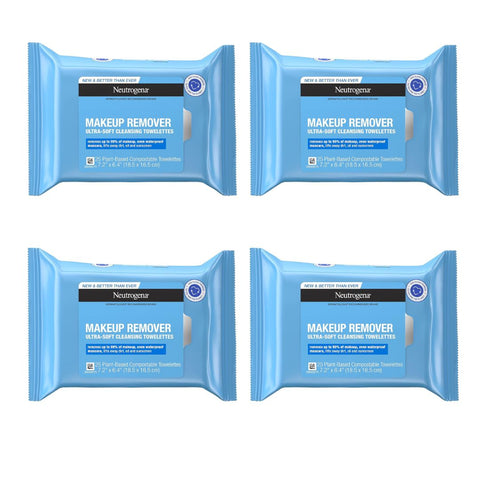 Neutrogena Makeup Remover Facial Cleansing Towelettes, Daily Face Wipes to Remove Dirt, Oil, Makeup & Waterproof Mascara, Gentle, Alcohol-Free, 25 ct, 4 Pack
