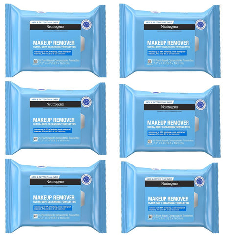 Neutrogena Makeup Remover Wipes, Daily Facial Cleanser Towelettes, Gently Cleanse and Remove Oil & Makeup, Alcohol-Free Makeup Wipes, 25 ct, 6 Pack